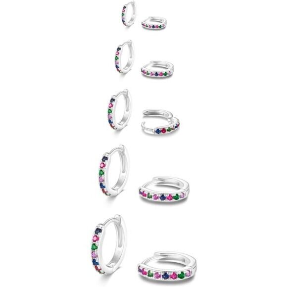 5 Pairs Tiny Huggie Hoop Earrings for Women, Lightweight Mini colored Gemstones - Picture 1 of 5